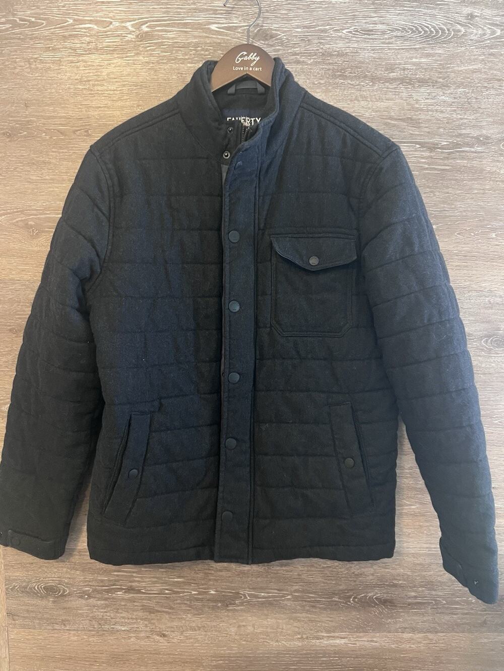 Faherty Jacket Mens Small Dark Gray Quilted Wool Blend Full Zip Insulated Puffer